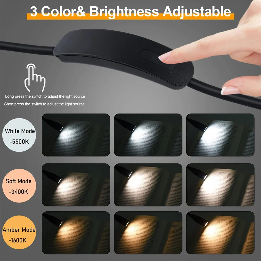 Lampe de Cou LED Rechargeable | Alimentation USB | 3 Couleurs de Lumière & Dimming Continu | Design Flexible & Portable
