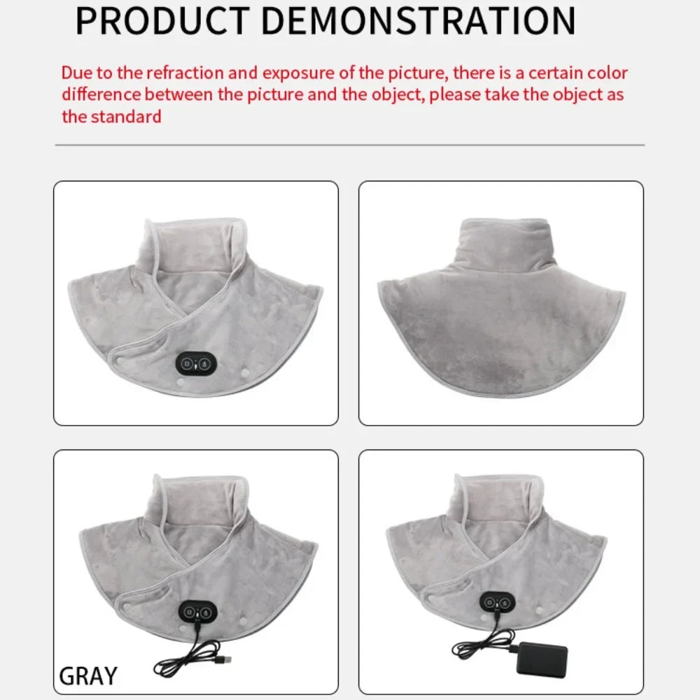 Massager de Cou & Épaules Chauffant | Coussin Chauffant USB avec Vibration | 3 Réglages de Température & Minuteur | Design en Peluche Douce
