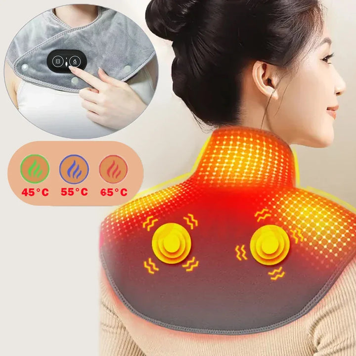 Massager de Cou & Épaules Chauffant | Coussin Chauffant USB avec Vibration | 3 Réglages de Température & Minuteur | Design en Peluche Douce