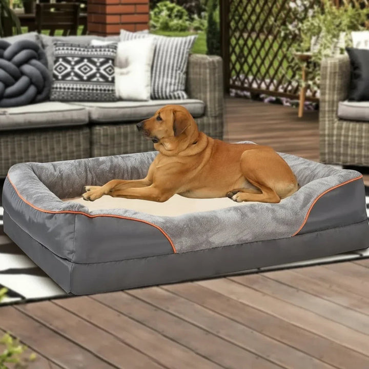 Lit Orthopédique Imperméable pour Chien avec Oreiller Élevé & Support en Mousse à Mémoire