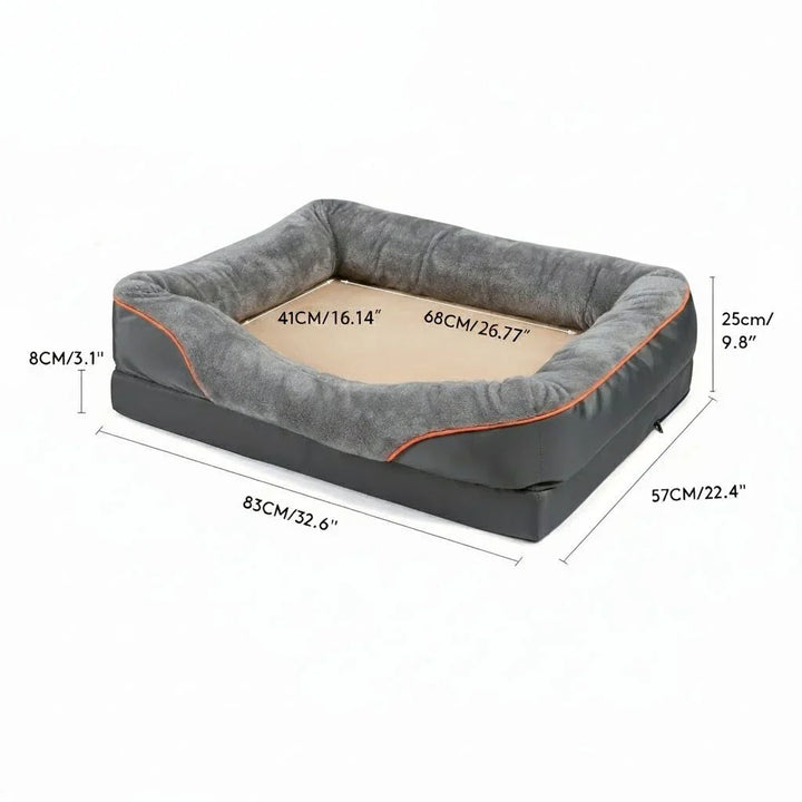 Lit Orthopédique Imperméable pour Chien avec Oreiller Élevé & Support en Mousse à Mémoire