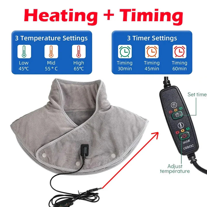 Massager de Cou & Épaules Chauffant | Coussin Chauffant USB avec Vibration | 3 Réglages de Température & Minuteur | Design en Peluche Douce