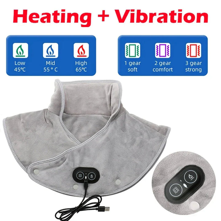 Massager de Cou & Épaules Chauffant | Coussin Chauffant USB avec Vibration | 3 Réglages de Température & Minuteur | Design en Peluche Douce