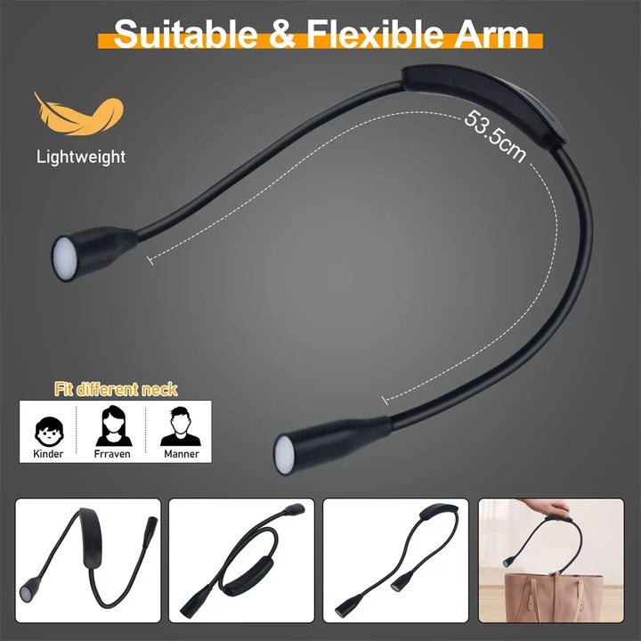 Lampe de Cou LED Rechargeable | Alimentation USB | 3 Couleurs de Lumière & Dimming Continu | Design Flexible & Portable