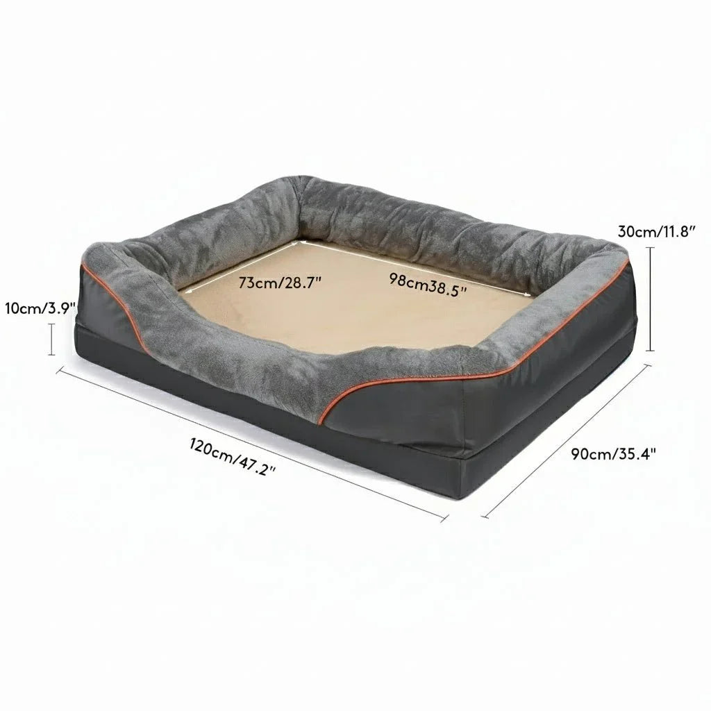 Lit Orthopédique Imperméable pour Chien avec Oreiller Élevé & Support en Mousse à Mémoire