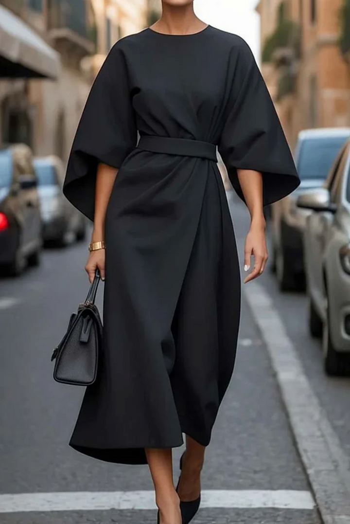 Robe à manches lanternes et ceinture pour femmes | Élégante