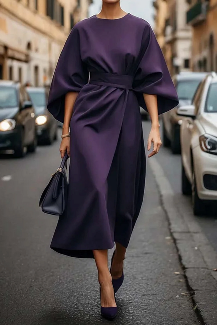 Robe à manches lanternes et ceinture pour femmes | Élégante