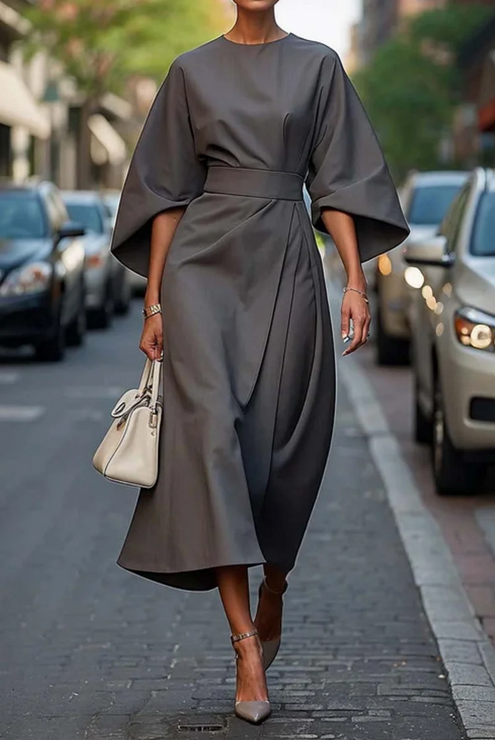 Robe à manches lanternes et ceinture pour femmes | Élégante