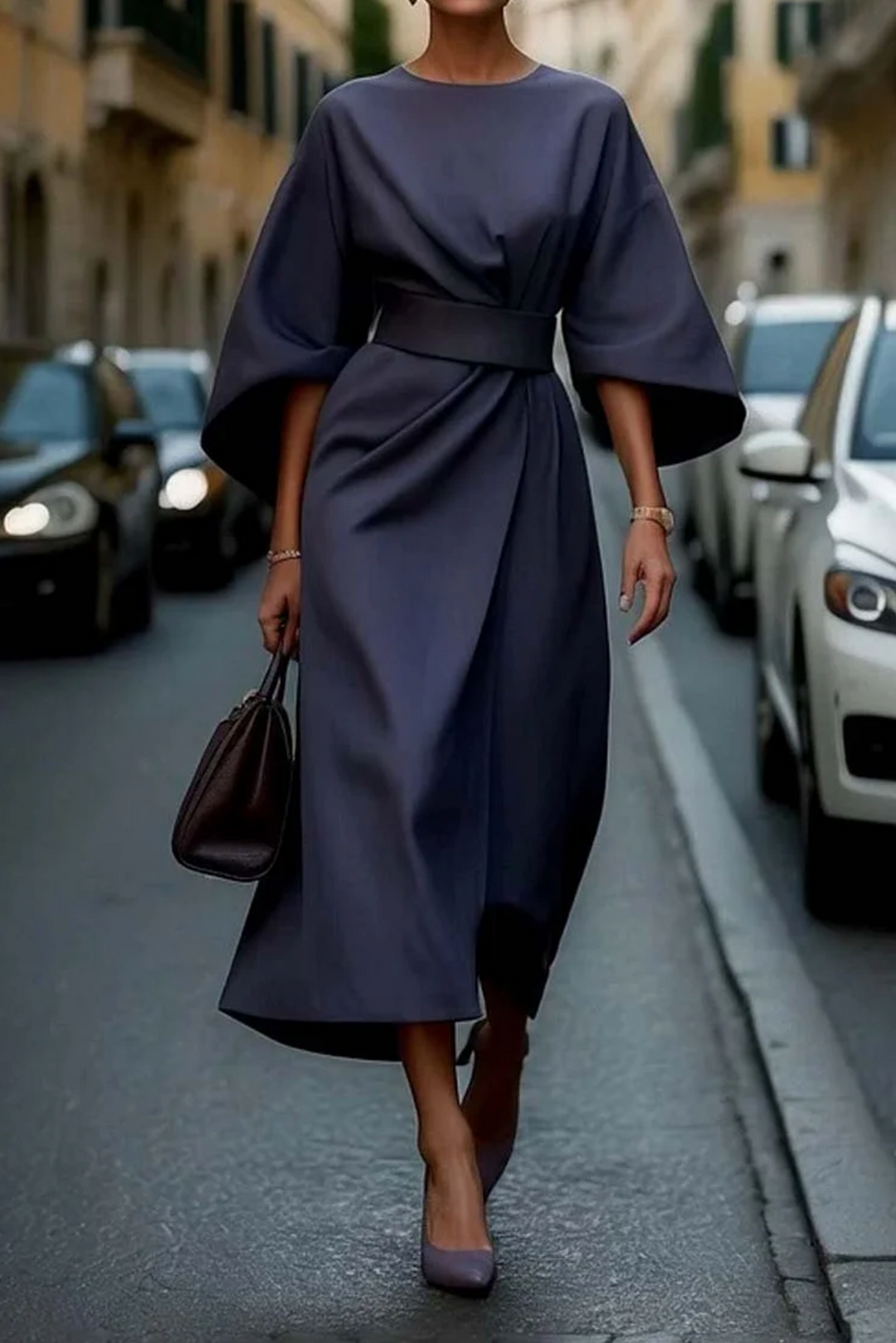 Robe à manches lanternes et ceinture pour femmes | Élégante