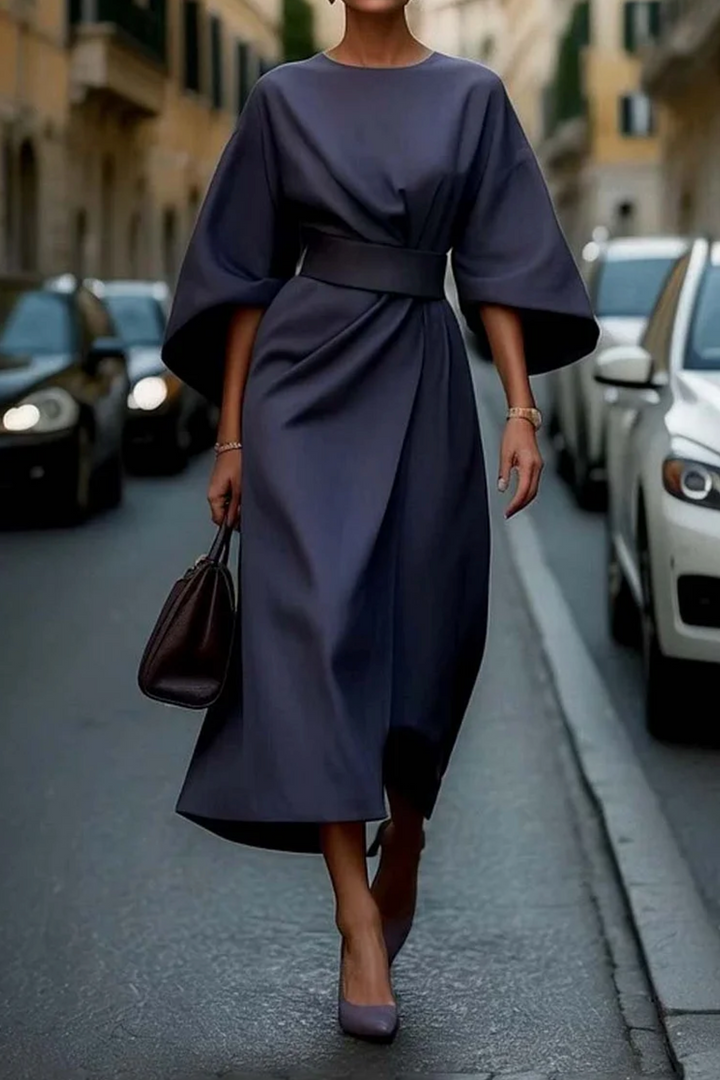 Robe à manches lanternes et ceinture pour femmes | Élégante