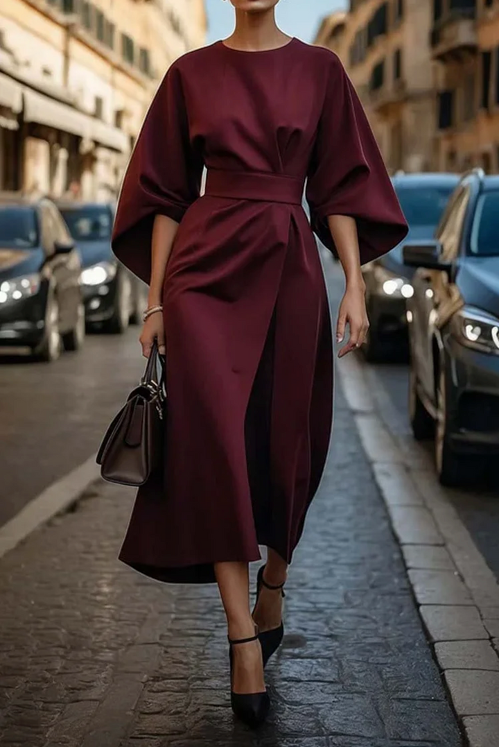 Robe à manches lanternes et ceinture pour femmes | Élégante