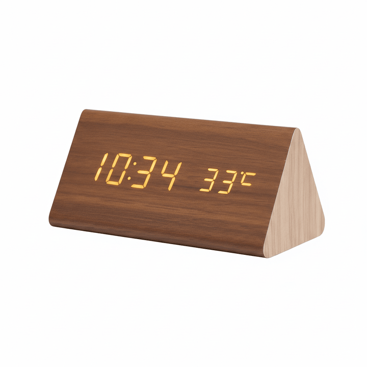 Horloge en Bois LED avec Contrôle Vocal pour un Affichage du Temps Élégant