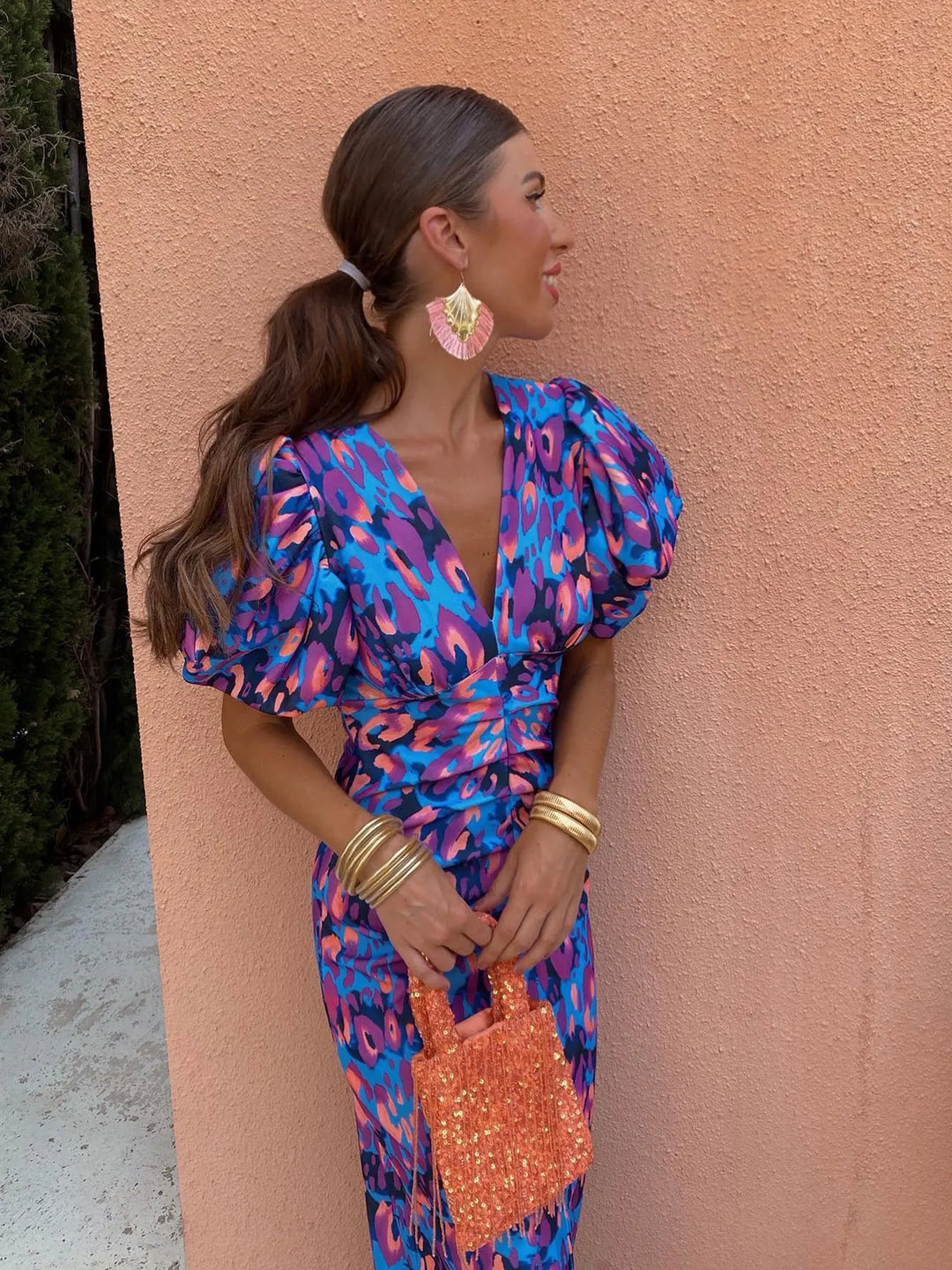 Robe Midi à Manches Bouffantes | Fête