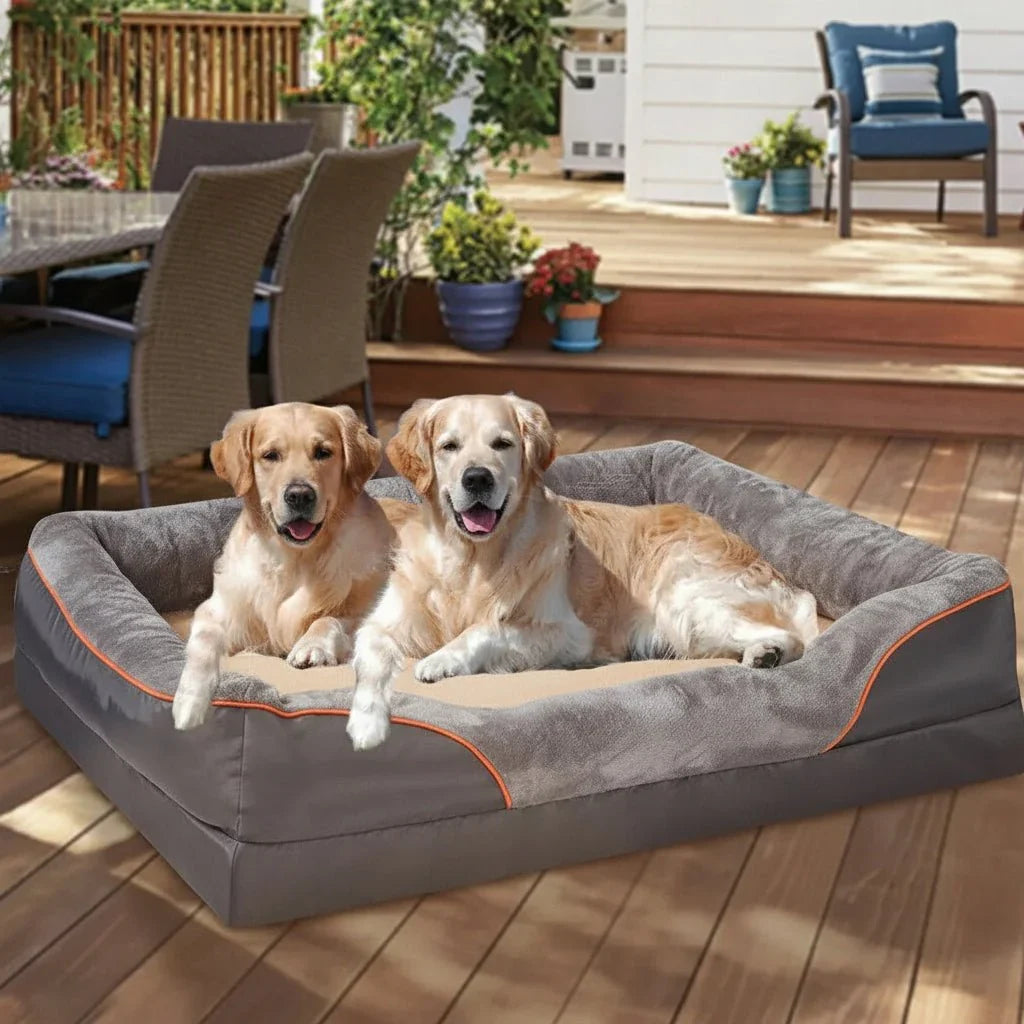 Lit Orthopédique Imperméable pour Chien avec Oreiller Élevé & Support en Mousse à Mémoire