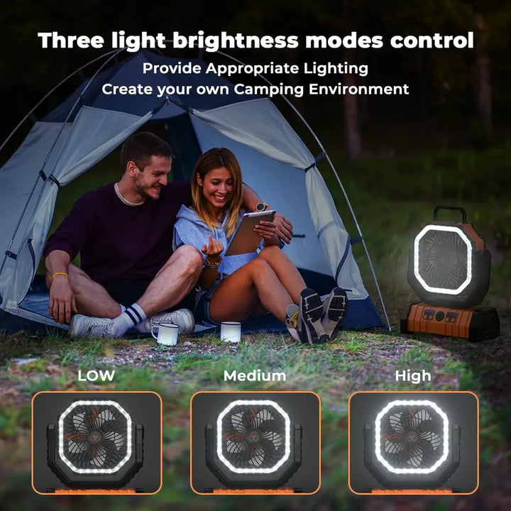 Ventilateur de camping portable 20000mAh avec lumière LED et batterie externe