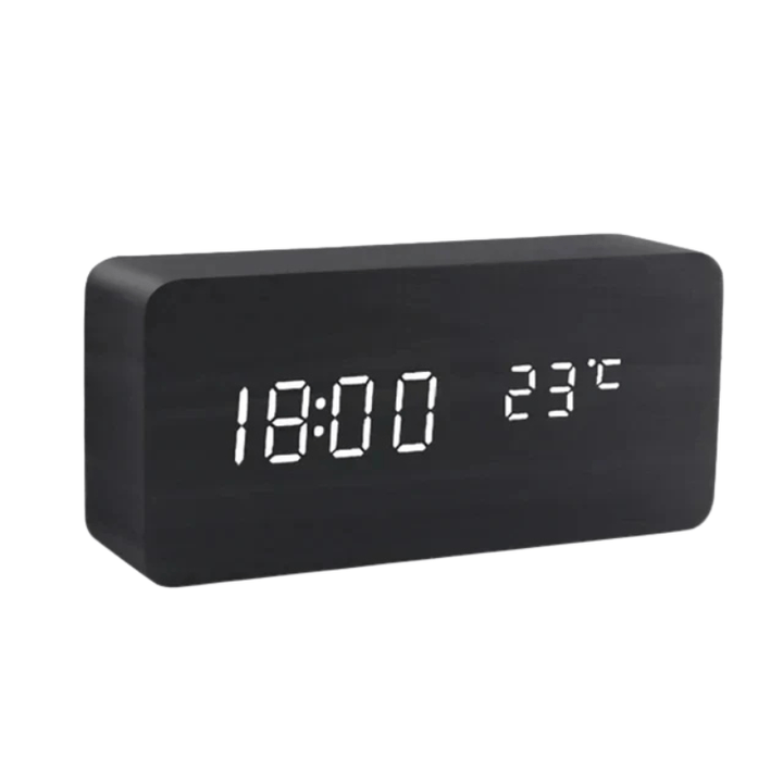 Horloge en Bois LED avec Contrôle Vocal pour un Affichage du Temps Élégant