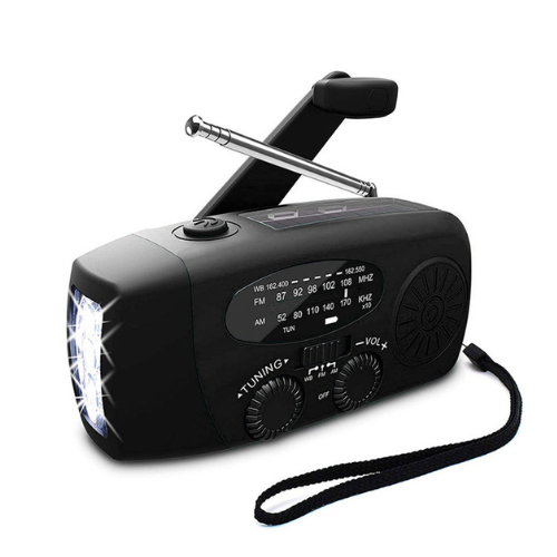 Radio d'urgence autonome – Manivelle, solaire, lampe de poche et batterie externe – Radio FM/AM, essentielle pour les catastrophes et les urgences