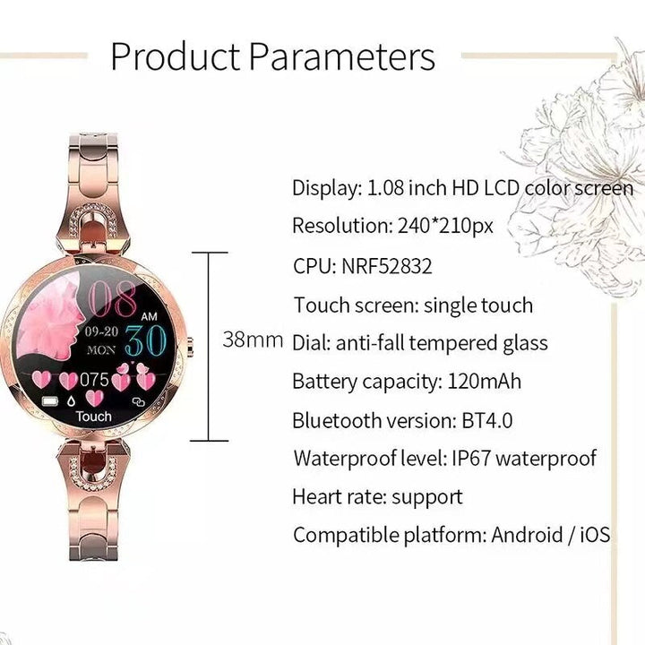 Montre intelligente de fitness pour femmes étanche avec surveillance du pouls