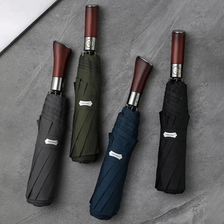 Parapluie Auto-Ouvert avec Poignée en Bois Élégante