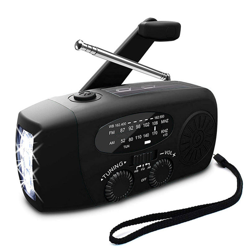 Radio d'urgence autonome – Manivelle, solaire, lampe de poche et batterie externe – Radio FM/AM, essentielle pour les catastrophes et les urgences