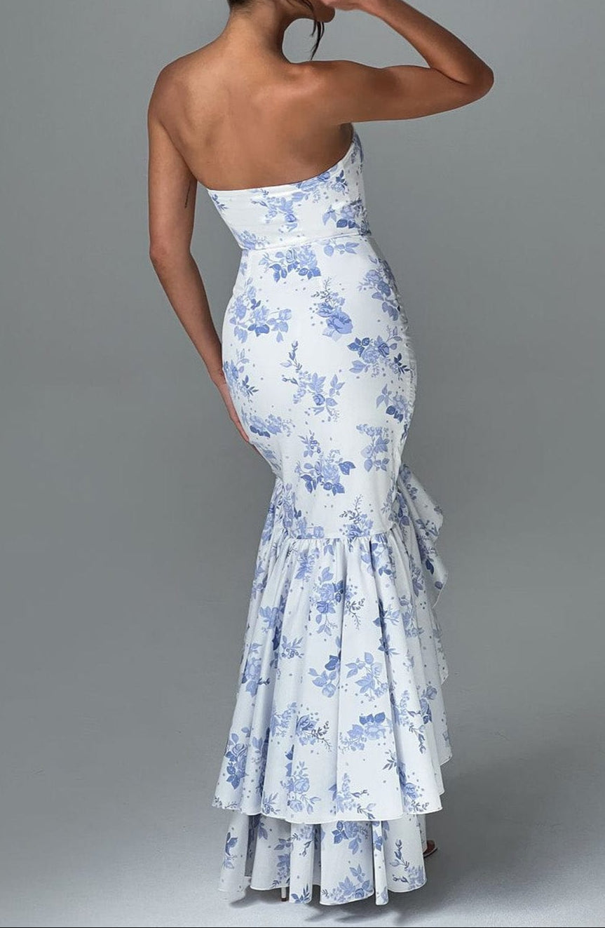 Robe Maxi Alba - Imprimé Floral Bleu
