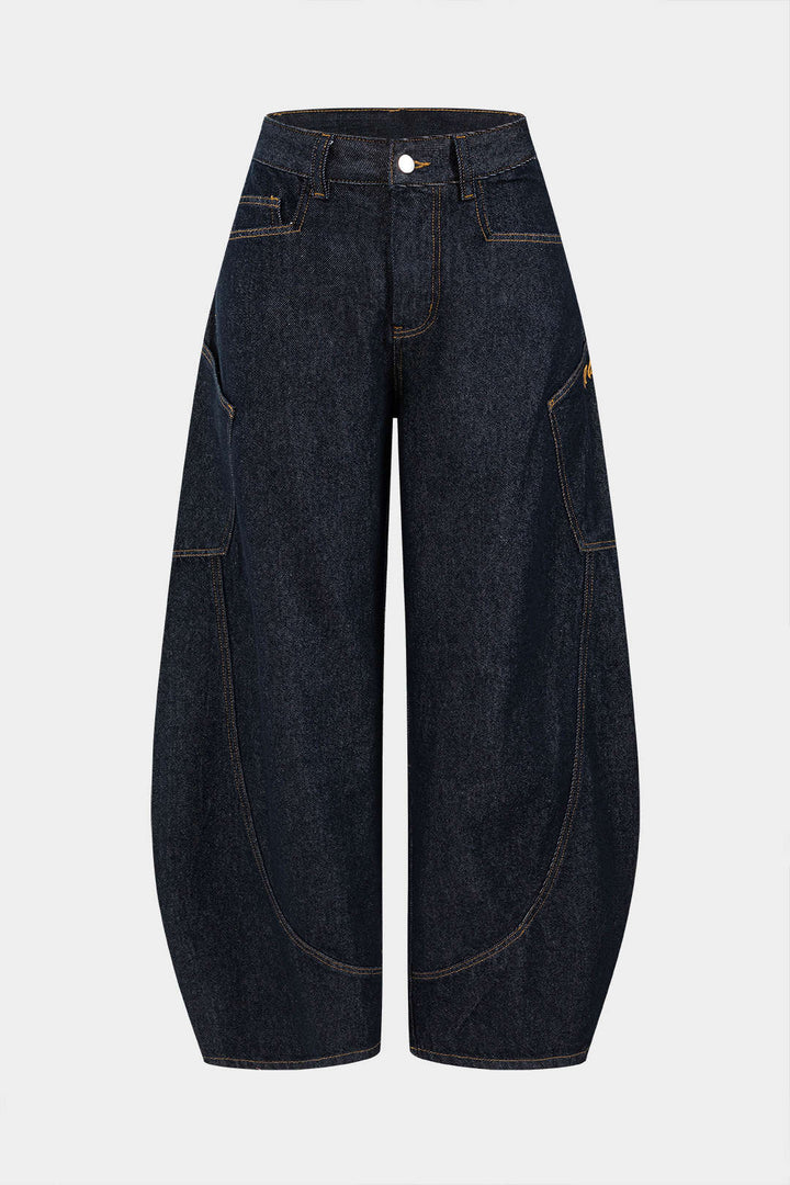 Jeans Barrel Large Vintage Lavés pour Femmes