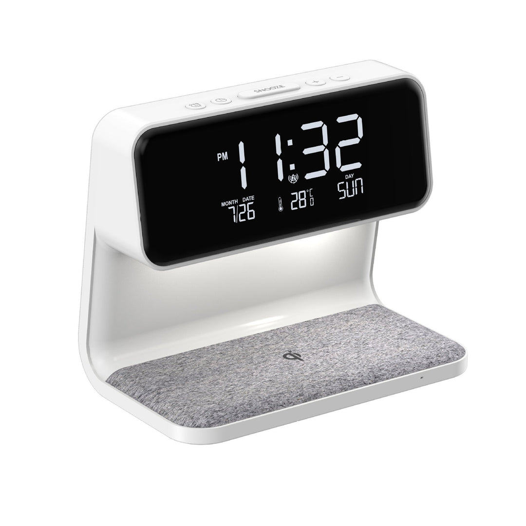Lampe de chevet 3-en-1 avec chargement sans fil – Réveil LCD & Lampe de table LED dimmable tactile