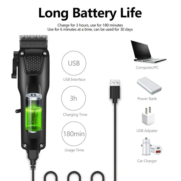 Set de toilettage professionnel pour cheveux et barbe pour hommes en 3 pièces, tondeuses sans fil avec écran LED, rechargeable par USB