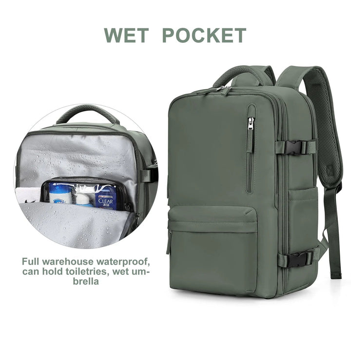 Sac à dos de voyage pour femmes 35L | Imperméable avec port USB | Design anti-vol & compartiment à chaussures | Idéal pour la randonnée, l'utilisation quotidienne & les voyages
