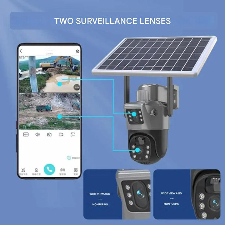 Caméra de Sécurité 4K Sans Fil avec Panneau Solaire – Protection Double 4K
