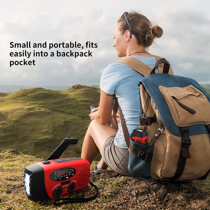 Radio d'urgence autonome – Manivelle, solaire, lampe de poche et batterie externe – Radio FM/AM, essentielle pour les catastrophes et les urgences