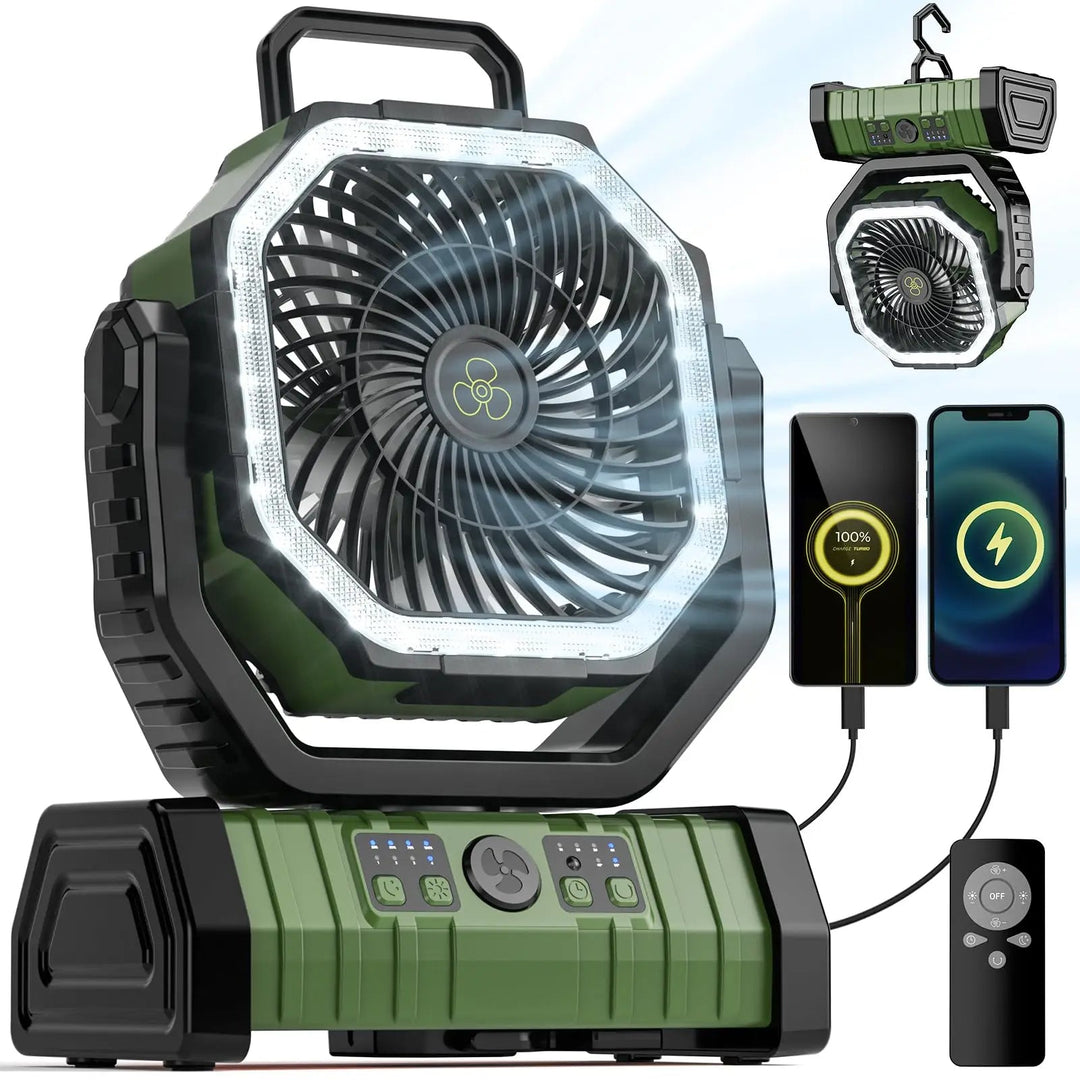 Ventilateur de camping portable 20000mAh avec lumière LED et batterie externe