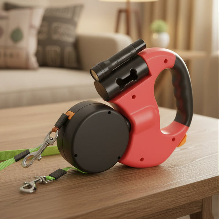 Laisse Rétractable pour Deux Chiens avec Lampe de Poche Intégrée