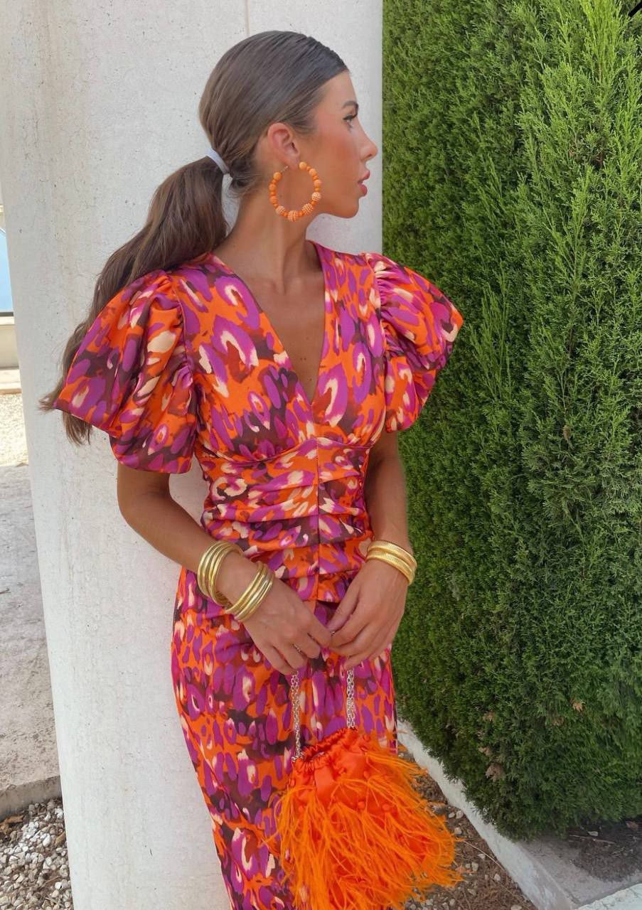 Robe Midi à Manches Bouffantes | Fête