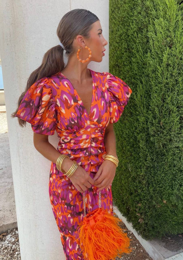 Robe Midi à Manches Bouffantes | Fête