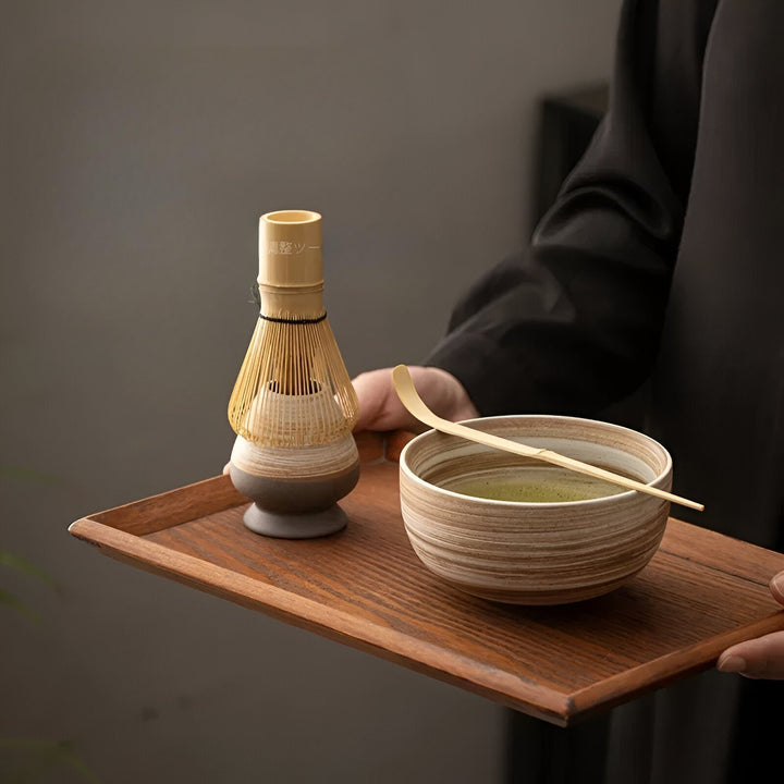Ensemble de Thé Matcha en 4 Pièces avec Fouet en Bambou | Idéal pour la Cérémonie de Thé Traditionnelle