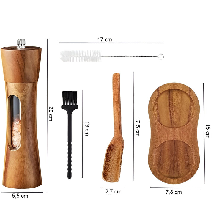 Ensemble de 2 moulins à sel et poivre en bois avec fenêtre en acrylique