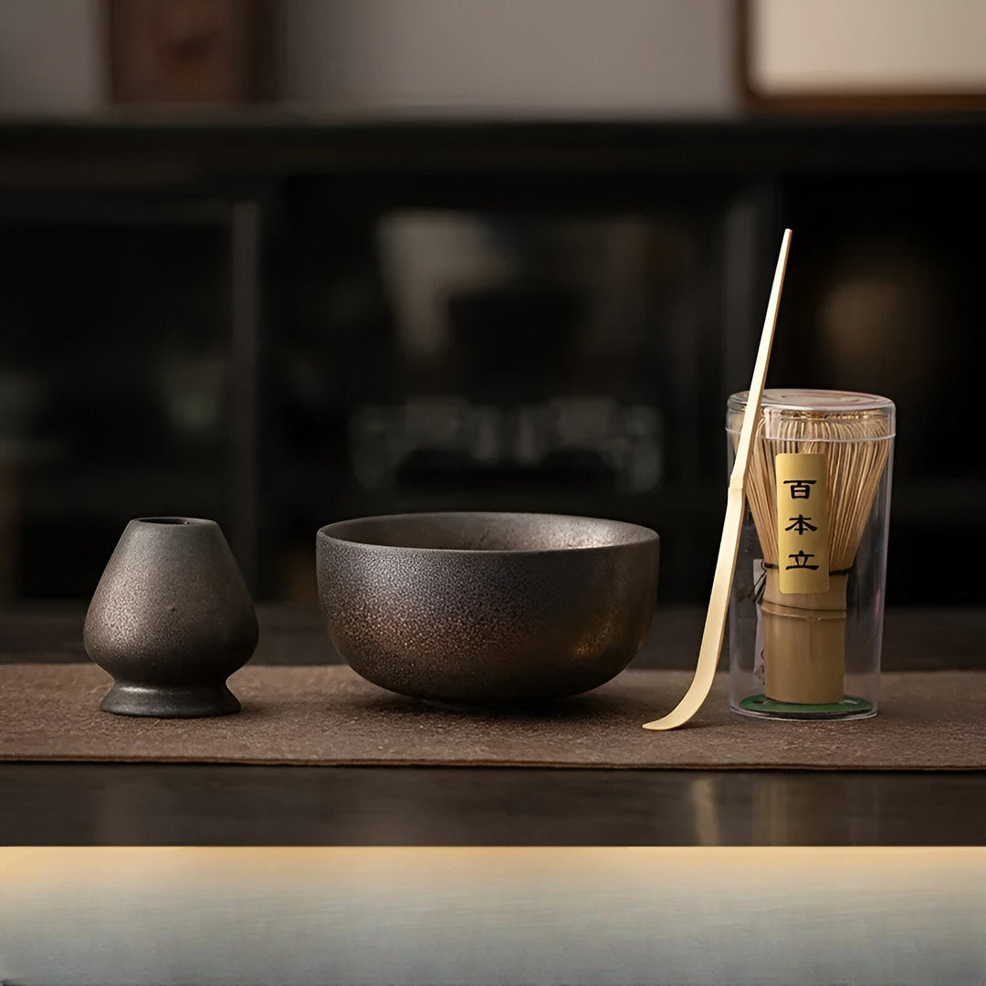 Ensemble de Thé Matcha en 4 Pièces avec Fouet en Bambou | Idéal pour la Cérémonie de Thé Traditionnelle