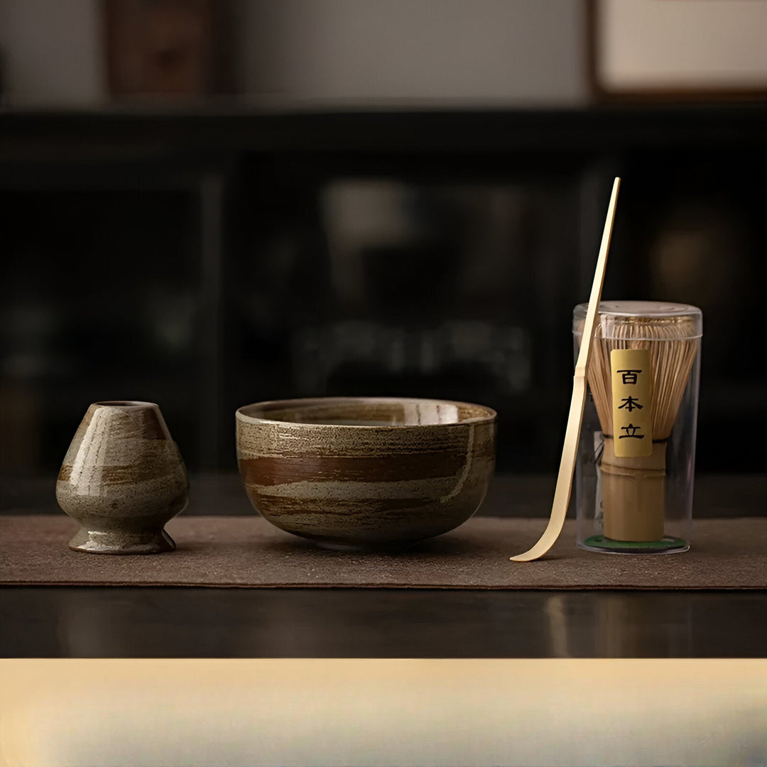 Ensemble de Thé Matcha en 4 Pièces avec Fouet en Bambou | Idéal pour la Cérémonie de Thé Traditionnelle