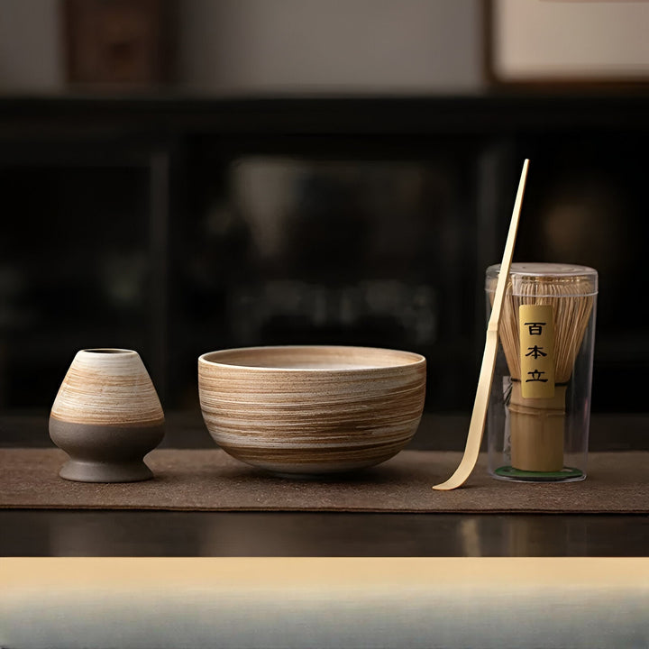 Ensemble de Thé Matcha en 4 Pièces avec Fouet en Bambou | Idéal pour la Cérémonie de Thé Traditionnelle