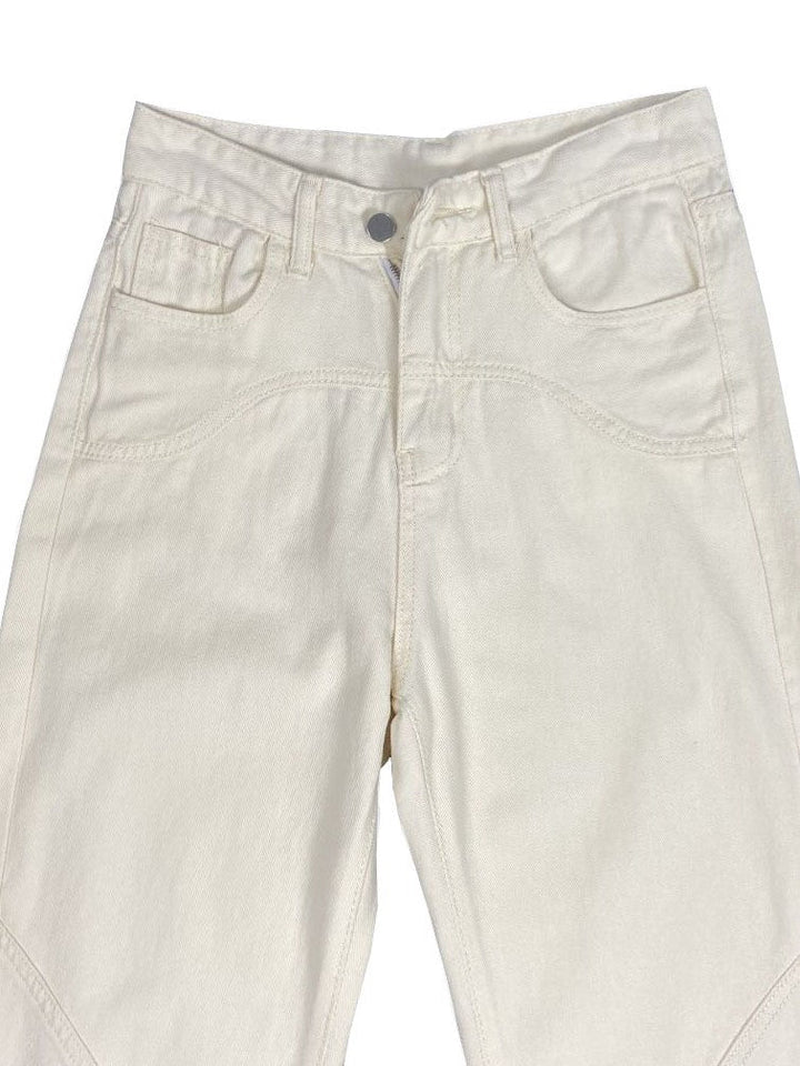 Jeans Baggy Boyfriend Vintage Blanc à Jambe Droite avec Détail Splice
