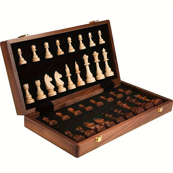 Ensemble d'Échecs en Bois | Plateau d'Échecs avec Pièces | Pliable et Portable