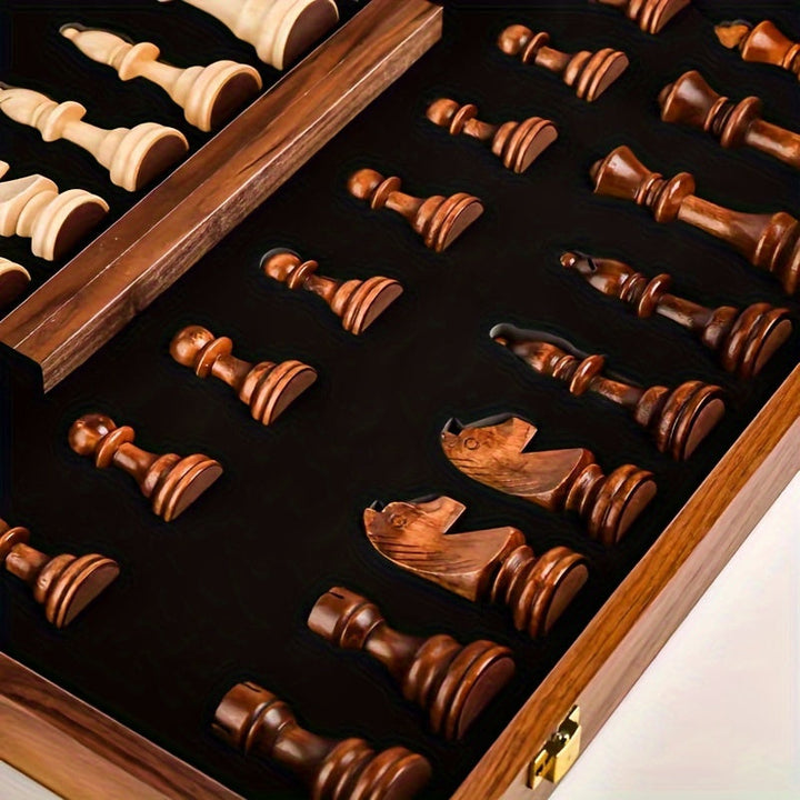 Ensemble d'Échecs en Bois | Plateau d'Échecs avec Pièces | Pliable et Portable