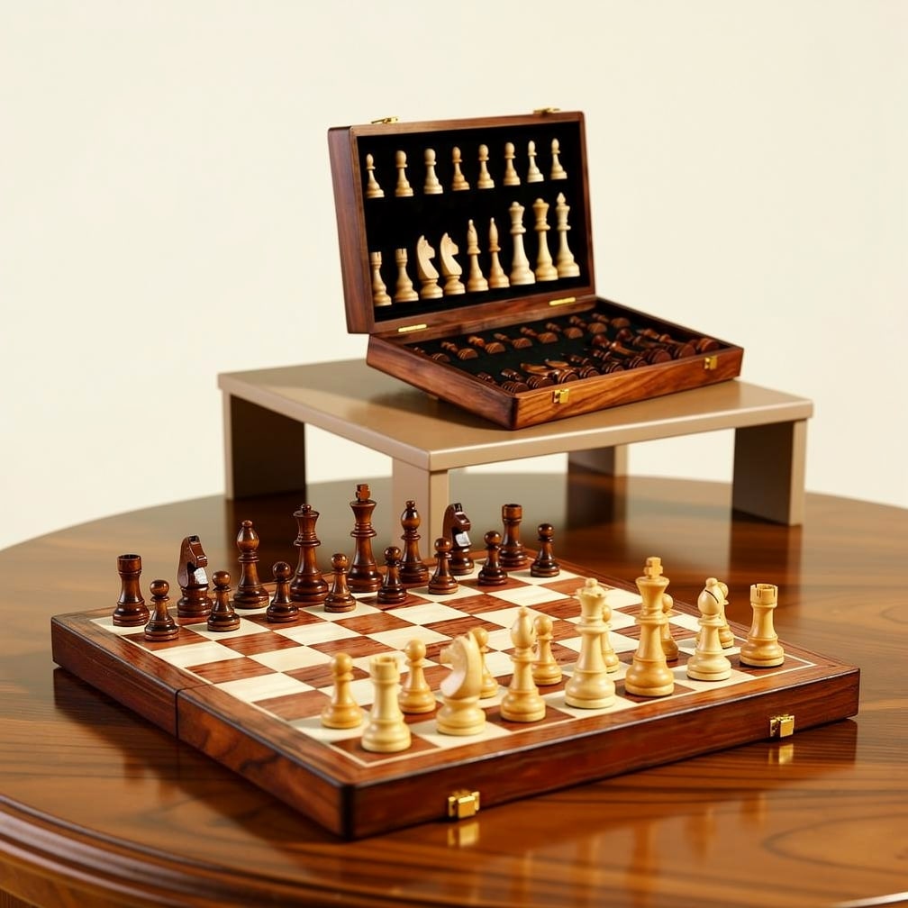 Ensemble d'Échecs en Bois | Plateau d'Échecs avec Pièces | Pliable et Portable