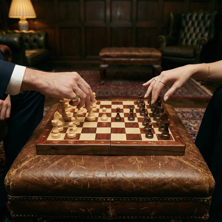 Ensemble d'Échecs en Bois | Plateau d'Échecs avec Pièces | Pliable et Portable