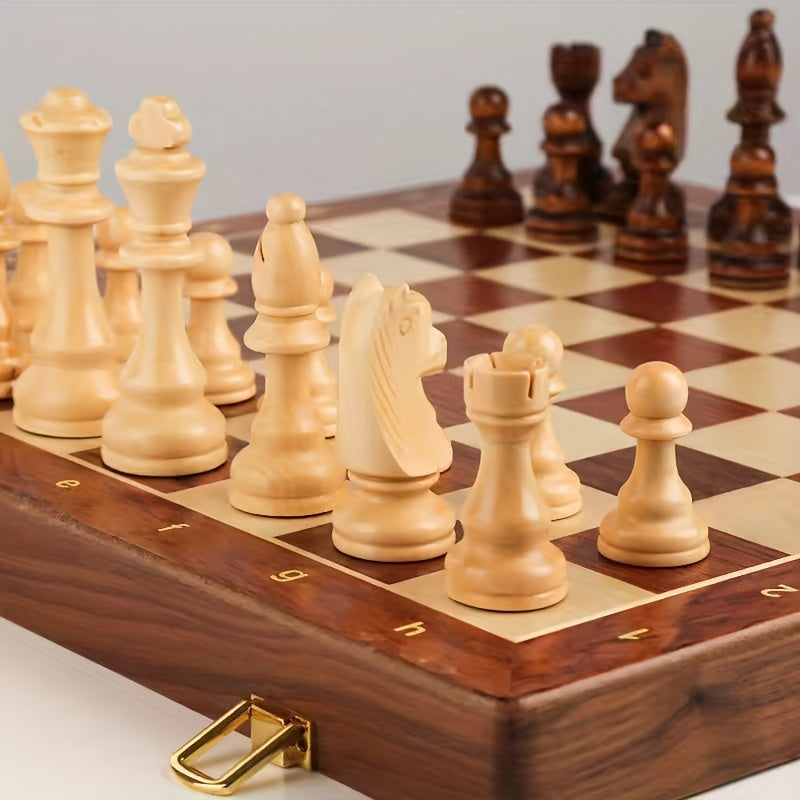 Ensemble d'Échecs en Bois | Plateau d'Échecs avec Pièces | Pliable et Portable