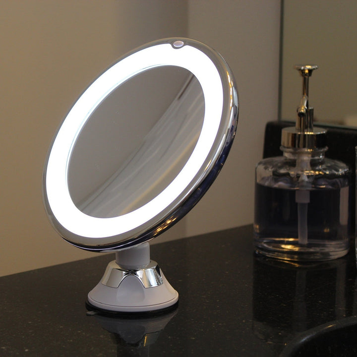 Miroir de Maquillage Rond LED Éclairé avec Lumière et Grossissement 10x