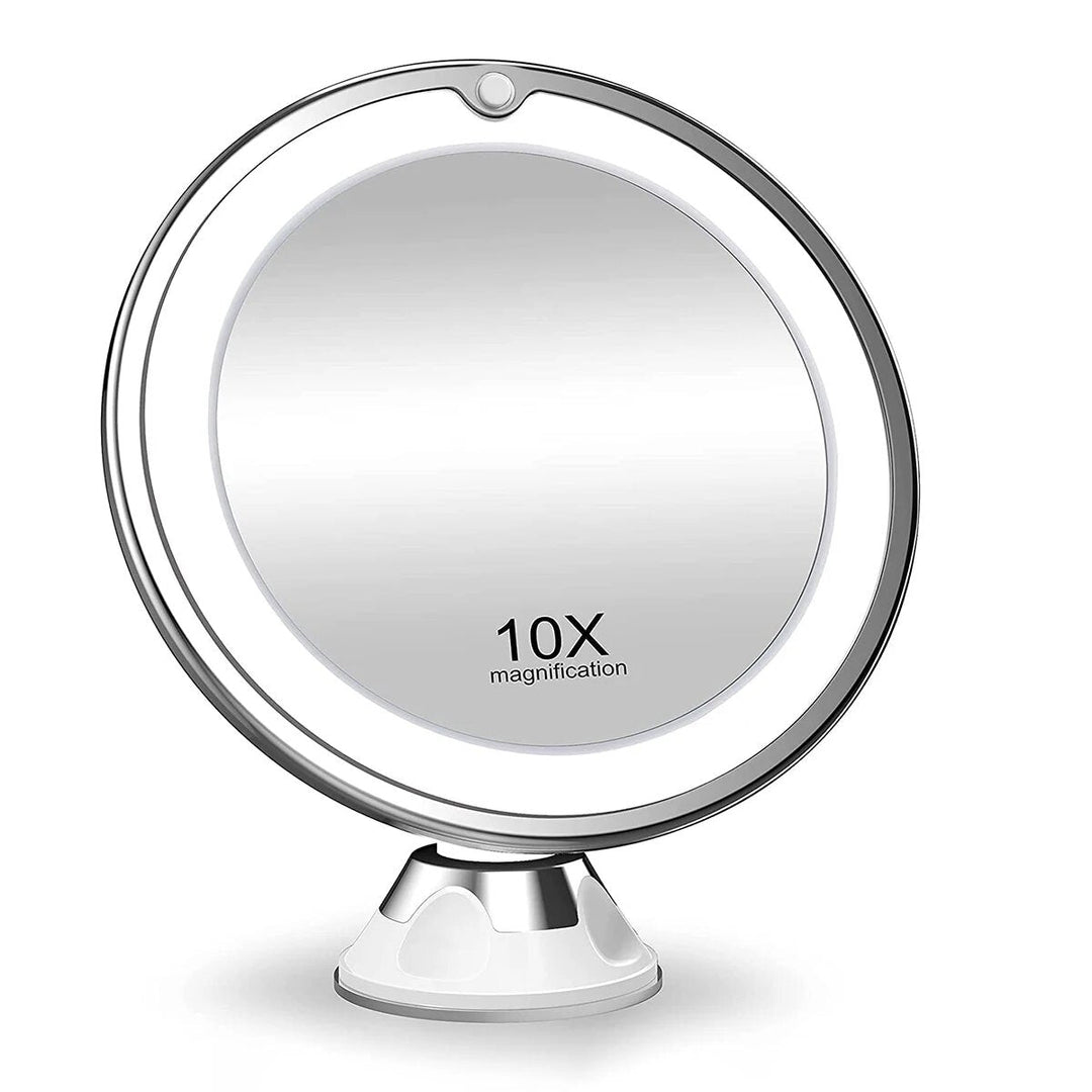 Miroir de Maquillage Rond LED Éclairé avec Lumière et Grossissement 10x