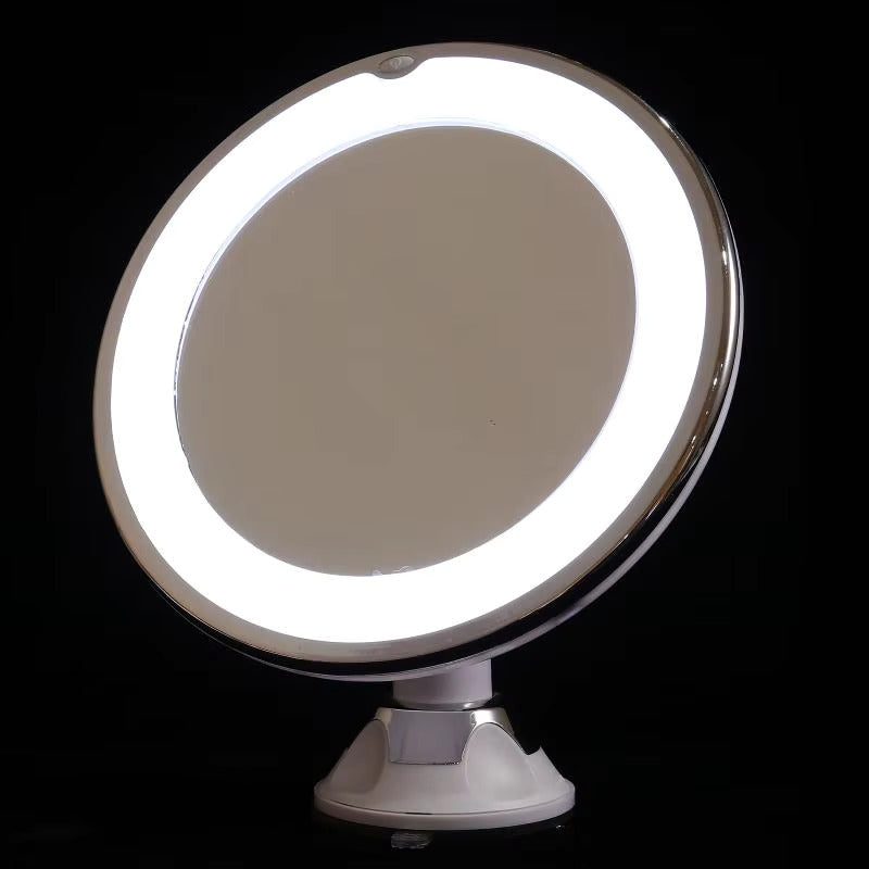 Miroir de Maquillage Rond LED Éclairé avec Lumière et Grossissement 10x