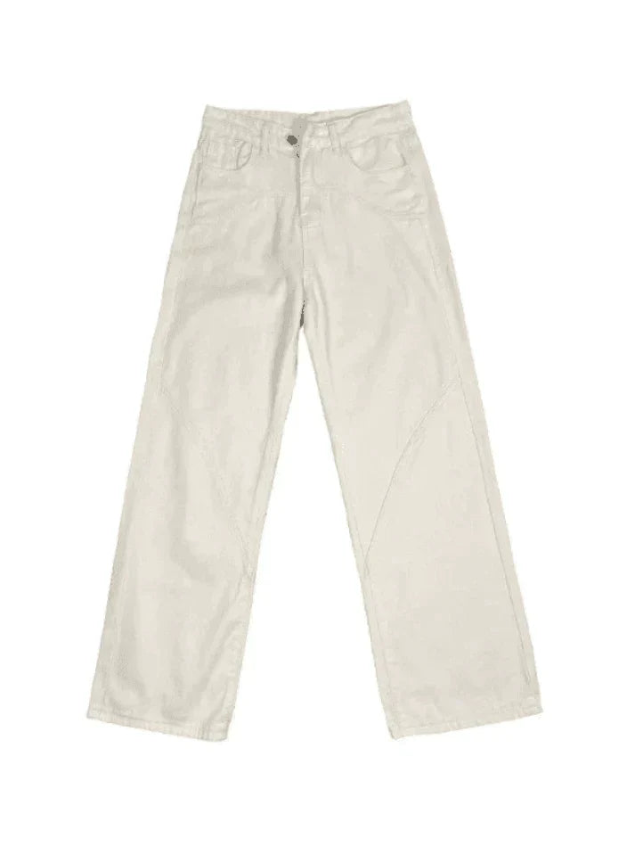 Jeans Baggy Boyfriend Vintage Blanc à Jambe Droite avec Détail Splice